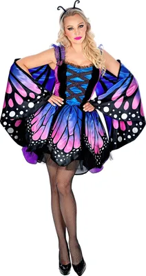 Produktbild von Schmetterling Kostüm für Erwachsene – Blau Lila Kleid mit Tutu & Flügeln XL