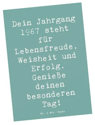 Produktbild von Mr. & Mrs. Panda Postkarte Spruch 1967 Geburtstag - Meeresbrise - Geschenk, Fotokarte, Jubiläumsfest, Happy Birthday, Ansichtskarten, Besonderes, Geburtstagsgeschenk