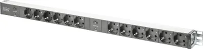Produktbild von DIGITUS Steckdosenleiste mit Aluminiumprofil und Überlastschutz, 12-fach Schutzkontaktsteckdose, 2 x 2 m Zuleitung Schutzkontaktstecker