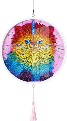 Image de DIY peinture sur diamant, 5D DIY peinture sur diamant forme spéciale chat avec pendentif houppette