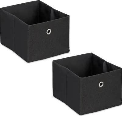 Produktbild von Relaxdays Aufbewahrungsbox, kleine Ordnungsbox aus Stoff, 2er-Set, HBT: 16 x 20,5 x 25 cm, faltbarer Regalkorb, Schwarz