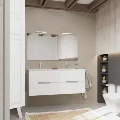 Immagine prodotto di Mobile bagno bianco e grigio 120cm, 4 cassetti, doppio lavabo | Magnolia