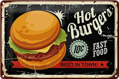 Produktbild von Blechschild Retro 30x20cm hot burgers best in town