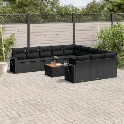 Produktbild von Design 12-tlg. Garten-Sofagarnitur mit Kissen Schwarz Poly Rattan, Gartenmöbel-Sets 2024 Neu