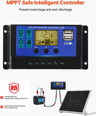 Obrázek produktu pro 50W 12V solární nabíječka baterií, mono solární panelová nabíječka baterií s vylepšeným MPPT regulátorem a nastavitelným držákem, IP65 vodotěsná pro střechy automobilů, lodí, karavanů a přívěsů