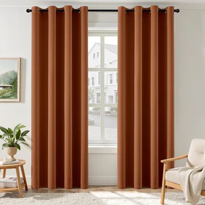 Productafbeelding van Terracotta kleurstalen gordijnen met oogjes, 245 cm lang, set van 2