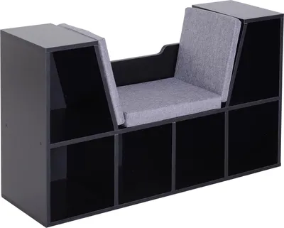 Image de HOMCOM Bibliothèque banc 2 en 1 avec coussins de siège, étagère cube 6 compartiments ouverts et 2 niveaux, meuble de rangement pour salon, chambre à coucher, bureau, 102 x 30 x 61 cm, noir