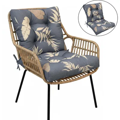 Image de Coussin de chaise de jardin, dossier haut, coussin d'extérieur pour meubles de jardin, coussin d'assise imperméable avec coussin de dossier, ensemble de coussins pour chaises de jardin, gris