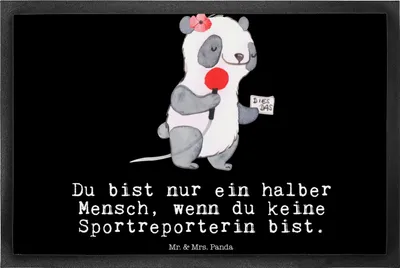 Produktbild von Mr. & Mrs. Panda Schmutzfänger Sportreporterin Herz 40 x 60 cm - Schwarz - Geschenk, Bodenvorleger, Schmutzmatte, Gummimatte, Schmutzfangmatte, fußmatte, Fussmatte