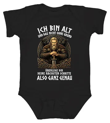 Obrázek produktu pro Jsem starý, a to ne bezdůvodně. Tílko s potiskem "Viking, válečník, Odin, Nor, miminko", černá barva, velikost 6/12 měsíců