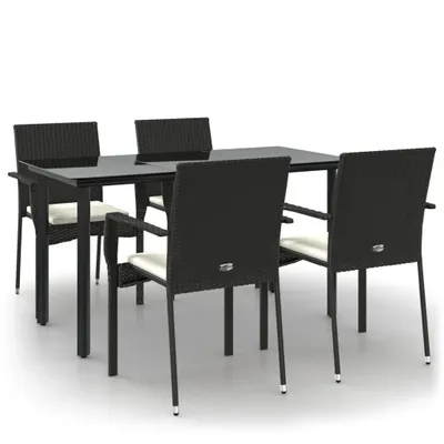 Produktbild von vidaXL 5-tlg. Garten-Essgruppe mit Kissen Schwarz Poly Rattan