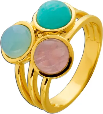 Produktbild von Rosenquarz Ring Silber vergoldet Natur Chalzedon Amazonit Rosenquarz 19