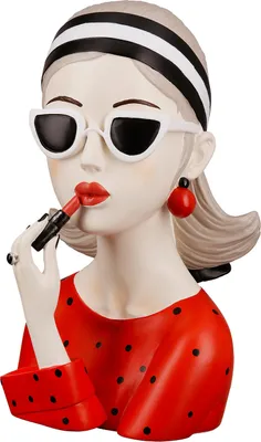 Produktbild von GILDE Lady mit rotem Lippenstift rotes Kleid mit schwarzen Punkten und Sonnenbrille, H.26 cm, 37717