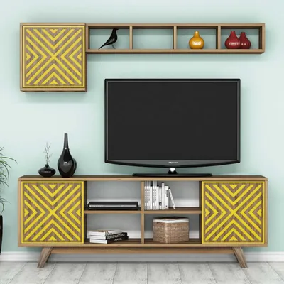 Produktbild von Skye Decor, Inci - Walnut, Yellow, TV-Einheit, Nussbaum, 100 % MELAMINBESCHICHTETE SPANPLATTEN, 160 x 35 x 56,2 cm