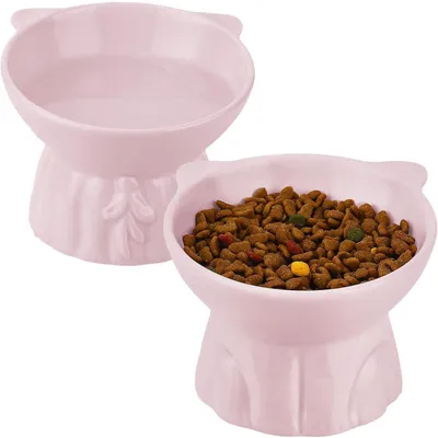Produktbild von Katzen-Futternapf 2er Set erhöht 15° Neigung Keramik Pink