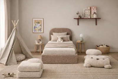 Produktbild von Sofello MOON braun 90x200 Metall-Lattenrost Hochwertig Bett mit Bettkasten und Stauraum – Kinderkollektion