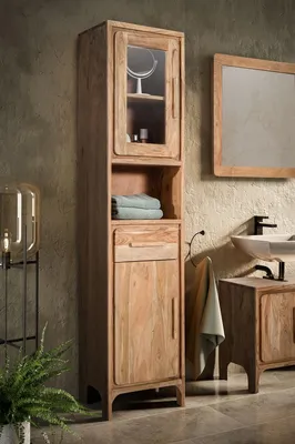 Produktbild von Badhochschrank 44x187cm 'Pure' Akazie massiv