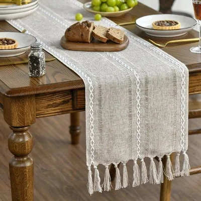 Obrázok produktu pre Dekoračný obrus Boho Latte v béžovej farbe, umývateľný obrus, 33 x 143 cm