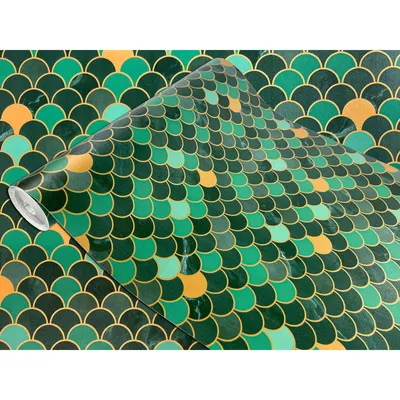 Produktbild von Klebefolie Möbel 45x25 cm - Schale Grün/Gold - Möbelfolie selbstklebend im Deko-Stil - Folie für Möbel zur einfachen Renovierung von Türen, Tischen und Regalen - Klebefolie dekorativ und abwaschbar