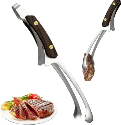 Obrázok produktu pre Kuchynská pinzeta 25,5 cm, strieborná nehrdzavejúca oceľ, drevená rukoväť, pre kuchyňu