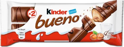 Produktbild von Ferrero Kinder Bueno, Chocolate snacks, 43 g, 2384 kJ, 572 kcal, 41,2 g, 8,6 g