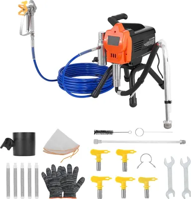 Zdjęcie produktu dla Bezpowietrzny rozpylacz farby SucceBuy o mocy 1500 W i ciśnieniu 3300 psi, system rozpylania farby 2,65 l/min ze szczotką czyszczącą, wężem, przedłużaczem i dyszami - idealny do użytku w budynkach mieszkalnych i komercyjnych