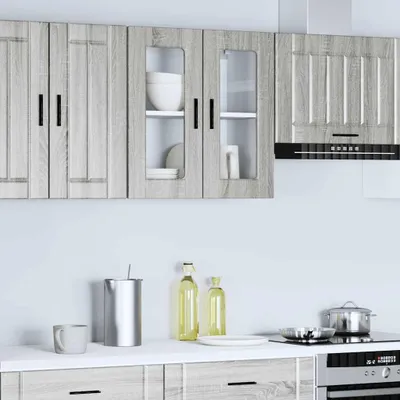 Produktbild von vidaXL Küchen-Hängeschrank mit Glastür Porto Grau Sonoma