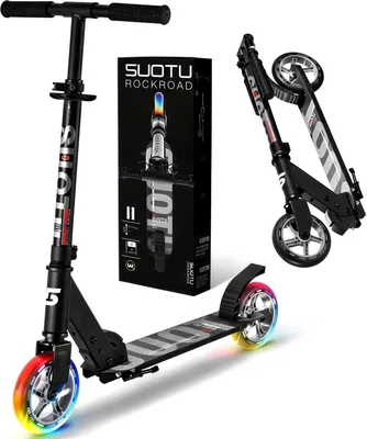 Immagine prodotto di Suotu Monopattino pieghevole Kinderroller nero – sicuro e pieghevole, adatto a bambini dai 3 ai 9 anni, ruote LED senza batterie