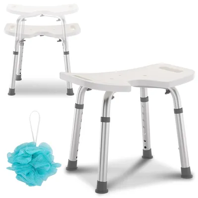 Obrázek produktu pro Skládací stolička do sprchy, výškově nastavitelná, 41-56 cm, s výřezem pro hygienu, bílá
