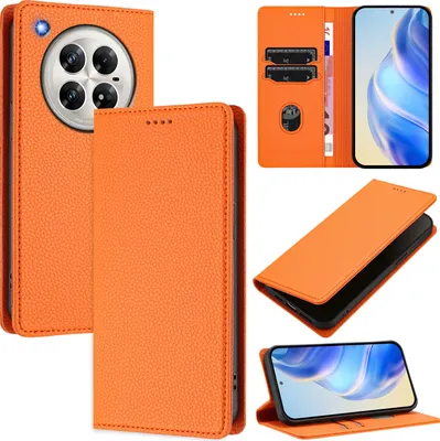 Produktbild von Litchi Leder Handyhülle für Infinix Zero 40 4G/Zero 40 5G Wallet Kartenfächer Standfunktion Hülle Orange