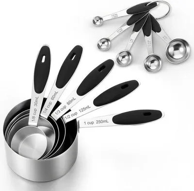 Produktbild von Maatlepel Set aus Edelstahl - 10-teilig - mit genauen Mengen - für trockene und flüssige Zutaten - Koch- und Backzubehör