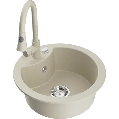Zdjęcie produktu dla Mexen Diego zlewozmywak granitowy 1-komorowy z baterią kuchenną Elia, beżowy - 6512-69-670101-69
