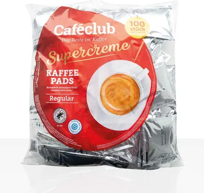 Produktbild von Cafeclub Kaffee-Pads Supercreme Regular - 100Stk einzeln verpackt, Pad für zb Senseo
