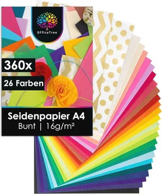 Immagine prodotto di Carta velina A4 - 360 fogli in 26 colori - Materiale per il bricolage, progetti creativi, scrapbooking e decorazioni