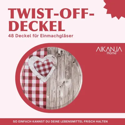 Produktbild von AIKANJA Home | Ersatzdeckel für Einmachgläser | Rot mit Herz | 48 Stück | Ø 82mm | Twist-Off-Deckel aus Metall | mit 6 Einrastzähnen für Sturzgläser &