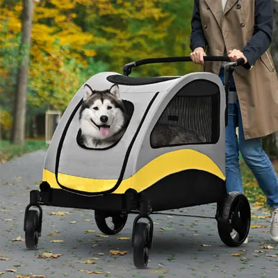 Produktbild von WISFOR Hundebuggy Faltbar, XL Hundewagen für mittelgroße und große Hunde bis 65kg,  Hundeanhänger Hundetasche mit verstellbar Griff