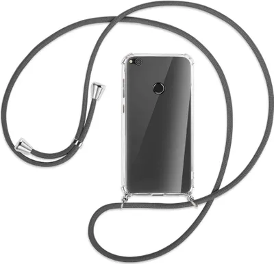 Produktbild von Handykette Backcover-Schutzhülle mit Band (Metall silberfarben) für Huawei P8 Lite / P9 Lite 2017 - dunkelgrau