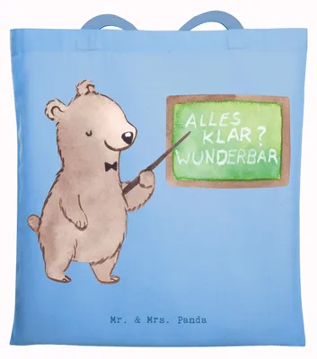 Produktbild von Mr. & Mrs. Panda Jutebeutel Deutschlehrer Herz - Sky Blue - Geschenk, Grundschule, Deutschunterricht, Einkaufstasche, Unterricht, Beutel, Laptoptasche, Tote Bag, totebag