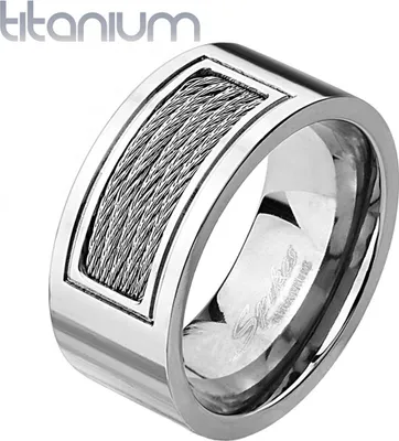 Produktbild von Titan Titanium Ring Herren Stahlseil Wire Inlay schwarz silber 70 - Ø 22,20 mm