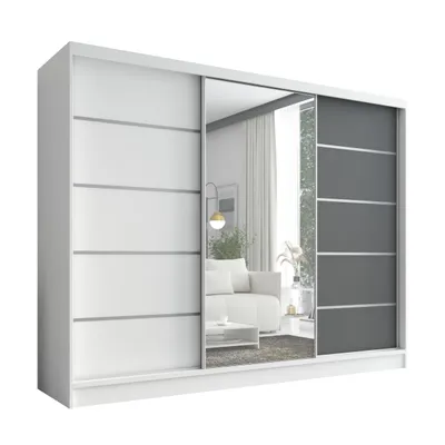 Produktbild von Schwebetürenschrank, 3-türig Schrank 200 cm mit Spiegel ARIVA 1 (Weiß , Graphit, Weiß)
