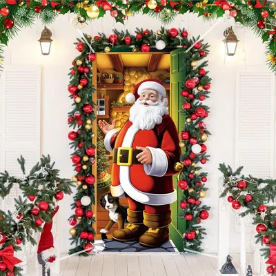 Imagen del producto de Decoración navideña con motivos de Papá Noel, 90 x 200 cm, ideal para la época navideña