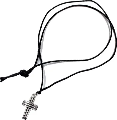 Produktbild von Minott Kette aus schwarzes Leder zum verknoten mit Kreuz Anhänger