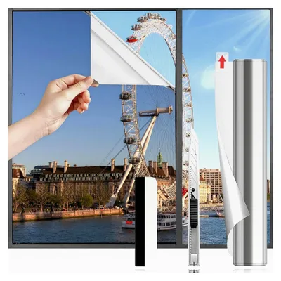 Produktbild von Spiegelfolie für Fenster Sichtschutz 30x200cm, selbstklebend ohne Klebstoff, Silber, blickdicht von außen