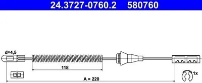 Produktbild von ATE Handbremsseil Seilzug Feststellbremse für OPEL VECTRA B (36) Hinten 24.3727-0760.2