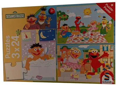 Zdjęcie produktu dla Schmidt 56457 - "Ulica Sezamkowa" - Puzzle, 3 układanki po 24 elementy każda, 3 motywy z Ernie i Bert, zestaw puzzli, kultowa seria, dla dzieci od 3 roku życia