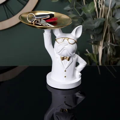 Produktbild von Bulldoggenstatue mit leerer Tasche, 23 cm
