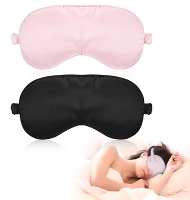 Image de Lot de 2 masques de sommeil en soie pour femmes, masque de sommeil en soie doux avec sangles réglables, masque occultant pour le repos et les voyages, bloque la lumière