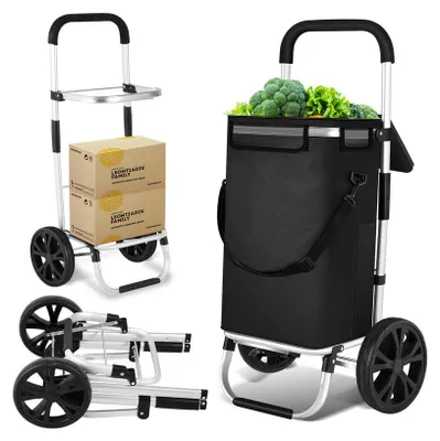 Immagine prodotto di Hengda 3in1 carrello della spesa Trolley 40 litri fino a 40 kg pieghevole borsa rimovibile Alluminio Stabile Nero 2 ruote