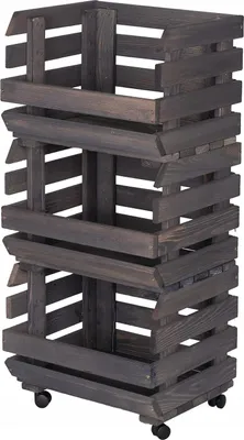 Zdjęcie produktu dla STOLMAK Drewniana Skrzynka na Owoce na Kółkach 37x79x30 cm Regał na Warzywa i Ziemniaki 3 Poziomy Szara