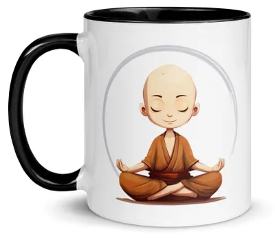 Meditationsbecher mit Mönch im Lotussitz, 325 ml, Keramik
